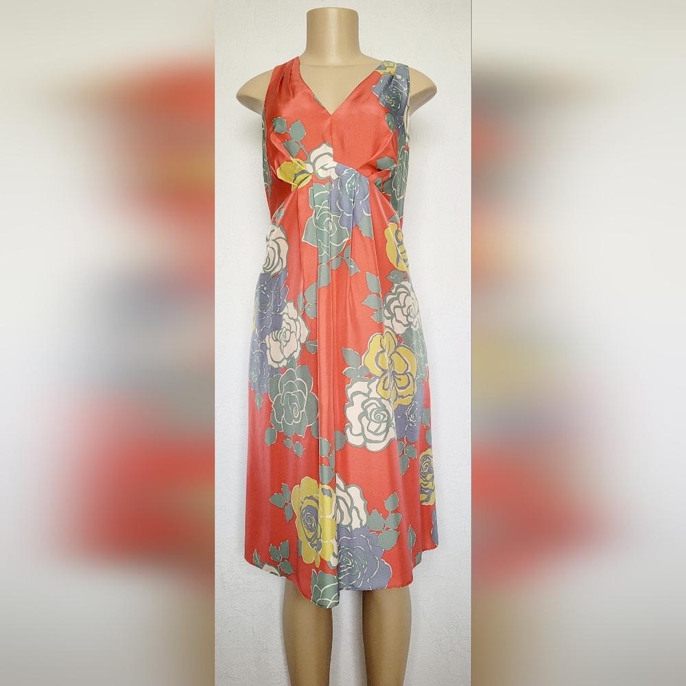 Boden Limited Edition 100%Silk Floral Sleeveless Dress Coral Pink Medium